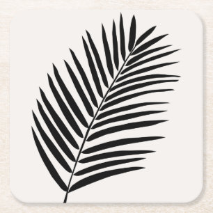 Dessous De Verre Carré Crème Tropicale Feuille De Palme Blanc Et Noir