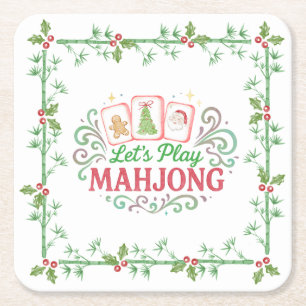 Dessous De Verre Carré Crête de Mahjong de Noël   Monogramme