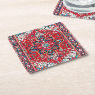 Dessous De Verre Carré Crimson Heirloom : Patrimoine marocain Rug Art
