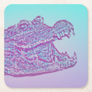 Dessous De Verre Carré Crocodile bleu et violet Imprimer