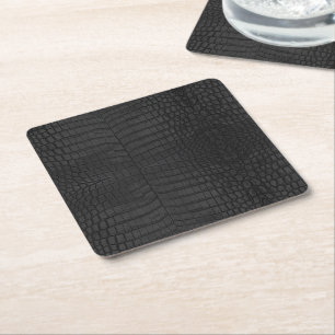 Dessous De Verre Carré Crocodile noir en cuir imprimé