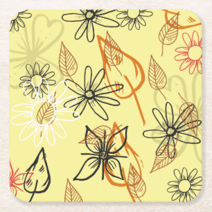Dessous De Verre Carré Croquis de conception florale mignonne