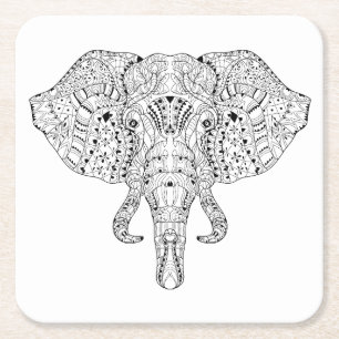 Dessous De Verre Carré Croquis de griffonnage de tête d'éléphant