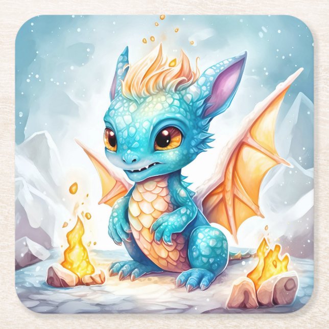 Dessous De Verre Carré Crystalized Cute Baby Blue Dragon-68799 (Devant)