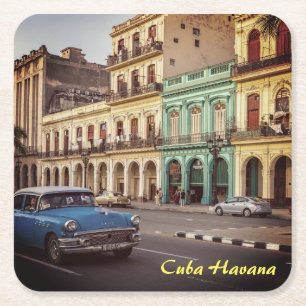 Dessous De Verre Carré Cuba Havana Vintage Classic Car Cityscape