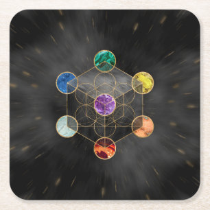 Dessous De Verre Carré Cube de Metatron Chakras Géométrie sacrée