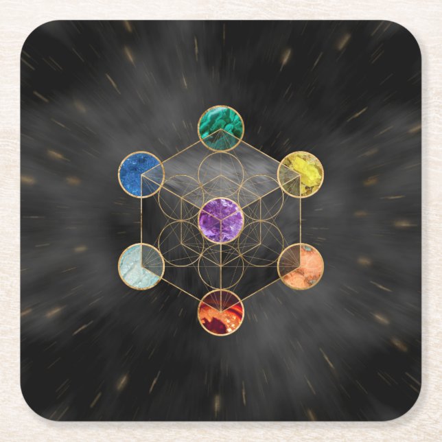 Dessous De Verre Carré Cube de Metatron Chakras Géométrie sacrée (Devant)