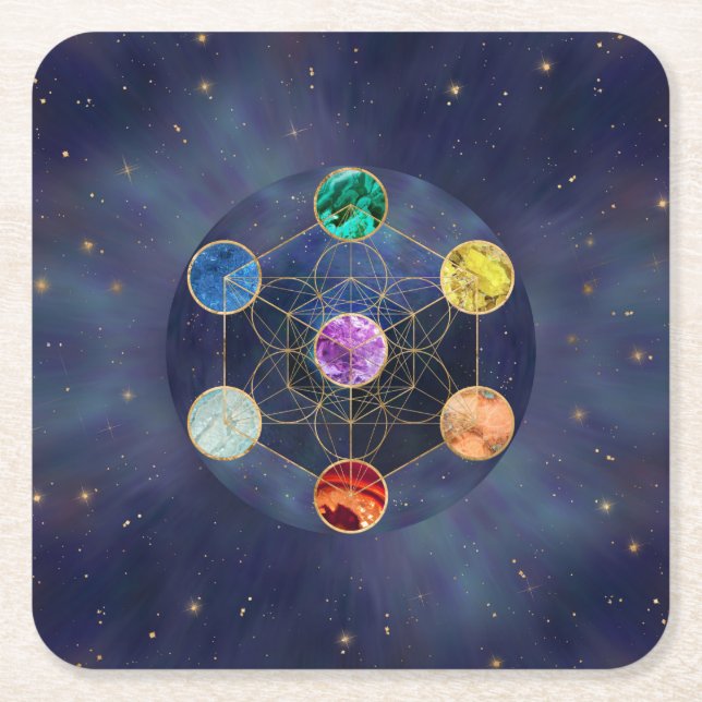 Dessous De Verre Carré Cube de Metatron Chakras Géométrie sacrée (Devant)