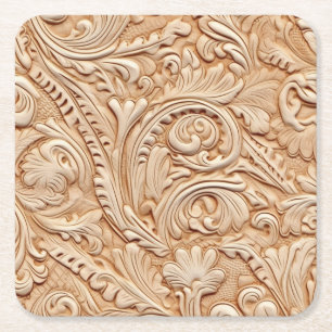 Dessous De Verre Carré Cuir en faux beige