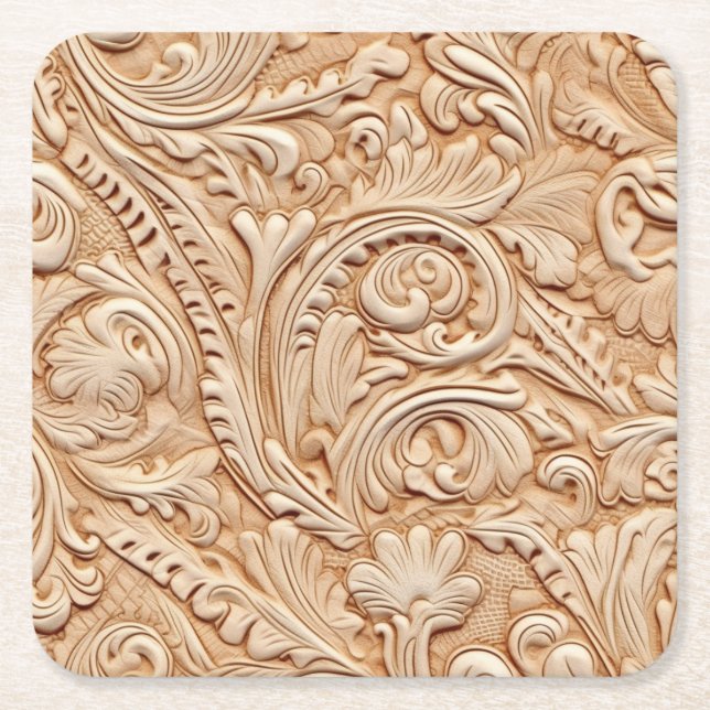 Dessous De Verre Carré Cuir en faux beige (Devant)