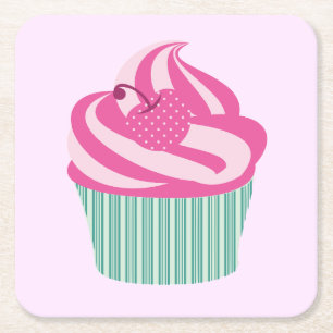 Dessous De Verre Carré Cupcake rose pâle Pastel rose