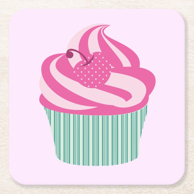 Dessous De Verre Carré Cupcake rose pâle Pastel rose (Devant)
