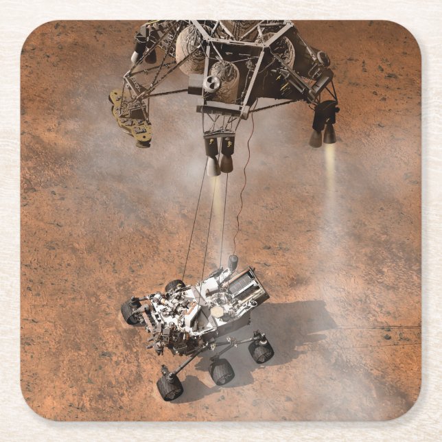Dessous De Verre Carré Curiosity Arrivant Sur La Surface Martienne. (Devant)