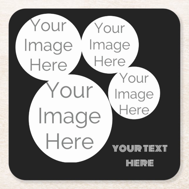 Dessous De Verre Carré custom 4 photo text template black (Devant)