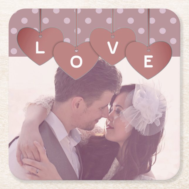 Dessous De Verre Carré Custom Love Hearts Banner Overlaid Custom Photo (Devant)