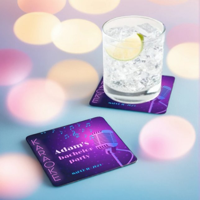 Dessous De Verre Carré Custom Neon Karaoke Night Bachelor Party  (Créateur téléchargé)