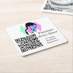 Dessous De Verre Carré Custom QR Code Café Restaurant Bar Flamant rose ré