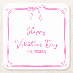 Dessous De Verre Carré Custom Valentine's Day Party Cute Rose Bow Coeurs
