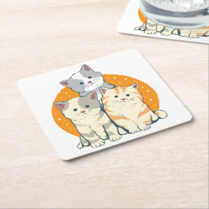 Dessous De Verre Carré Cute Amoureux des chats Cadeau Kittens Kitty Grey 
