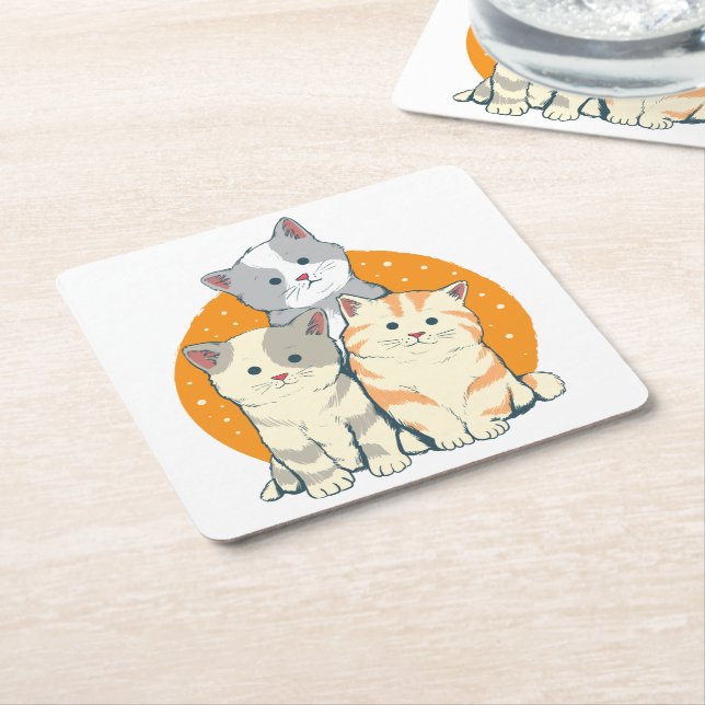 Dessous De Verre Carré Cute Amoureux des chats Cadeau Kittens Kitty Grey  (Incliné)