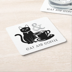 Dessous De Verre Carré Cute Amoureux des chats Lover café noir et blanc