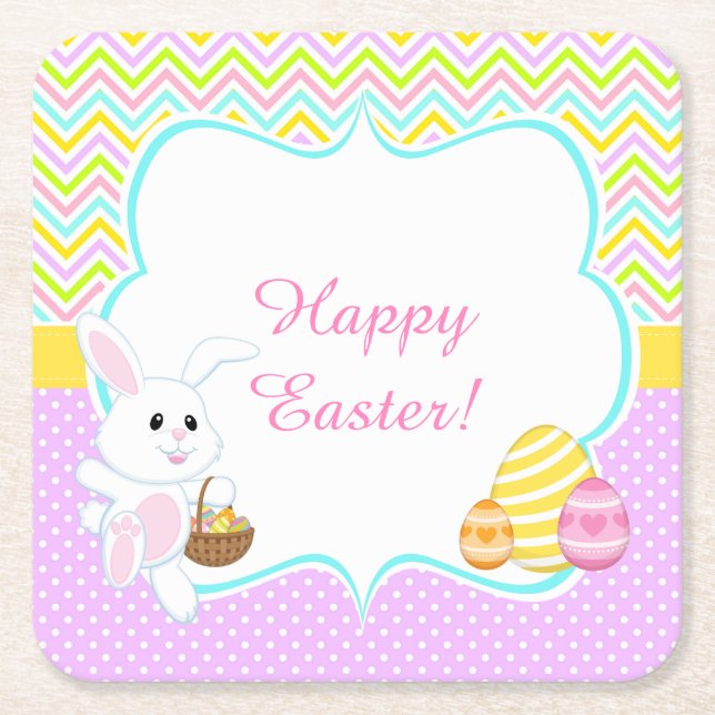 Dessous De Verre Carré Cute Bunny Easter Egg Hunt (Devant)