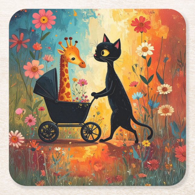 Dessous De Verre Carré Cute Cat Giraffe Paper Coaster (Devant)