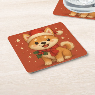 Dessous De Verre Carré Cute Christmas puppy