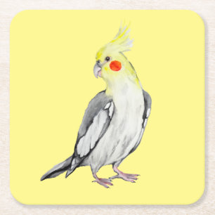 Dessous De Verre Carré Cute Cockatiel Aquarelle Parrot.