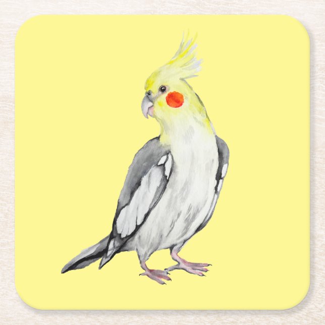 Dessous De Verre Carré Cute Cockatiel Aquarelle Parrot. (Devant)