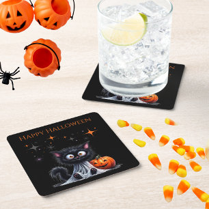 Dessous De Verre Carré Cute Drôle Fantôme Kitten Halloween Trick ou trait