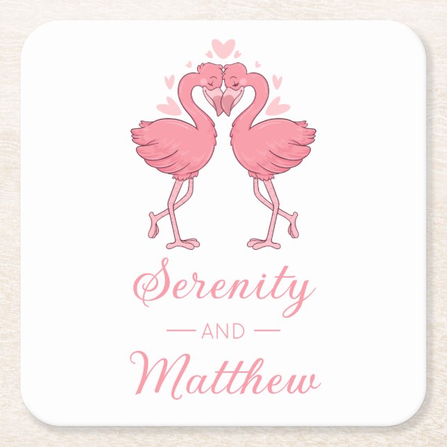 Dessous De Verre Carré Cute Flamingo Pink Tropical Beach Wedding (Devant)
