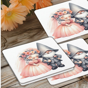 Dessous De Verre Carré Cute Gnome Jardin boisé Orange Mariage