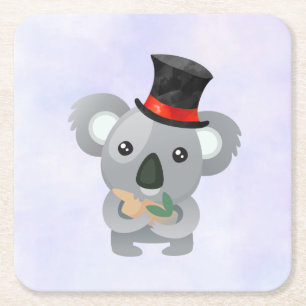 Dessous De Verre Carré Cute Koala dans un chapeau noir