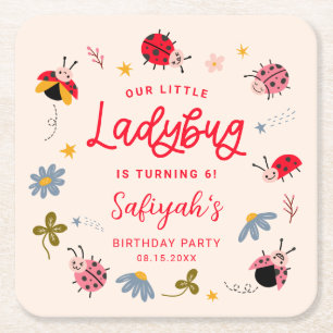 Dessous De Verre Carré Cute Little Ladybug fête d'anniversaire