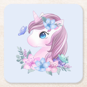 Dessous De Verre Carré Cute & Magique Baby Unicorne avec gros yeux