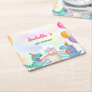 Dessous De Verre Carré Cute Magique Rainbow Dino Unicorn Anniversaire