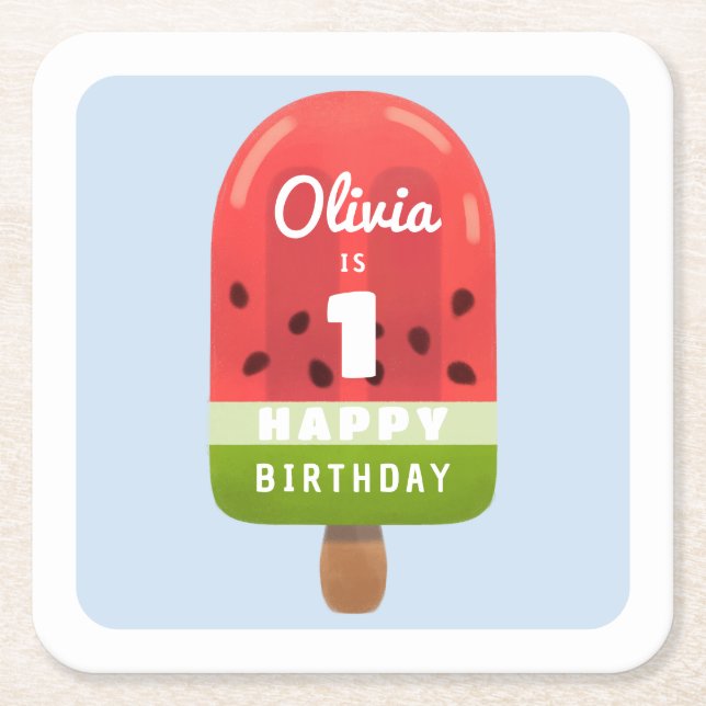 Dessous De Verre Carré Cute Melon Popsicle 1er anniversaire (Devant)