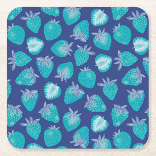 Dessous De Verre Carré Cute motif de fraise bleu