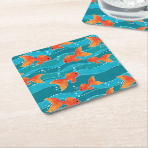 Dessous De Verre Carré Cute Motif de natation Goldfish & Water