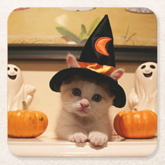 Dessous De Verre Carré Cute Motif Halloween Kitten