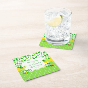 Dessous De Verre Carré Cute Owls St Patrick's Day Party