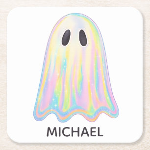 Dessous De Verre Carré Cute Pastel Rainbow Ghost   Éffrayant esthétique