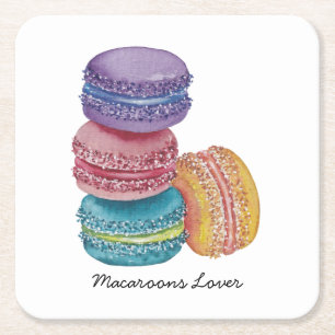 Dessous De Verre Carré Cute Rainbow Macaroons In Watercolor