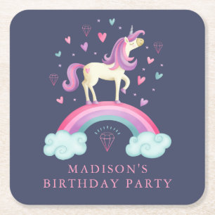 Dessous De Verre Carré Cute Rainbow Unicorn