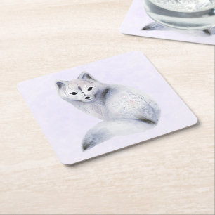 Dessous De Verre Carré Cute renard nordique avec marques florales