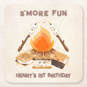 Dessous De Verre Carré Cute S'more Camping 1er Anniversaire Dessous de ve