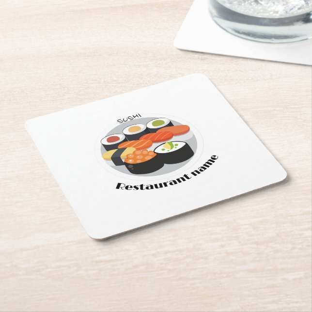 Dessous De Verre Carré Cute Sushi Japon nourriture minimale Nom personnal (Incliné)