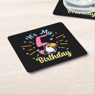 Dessous De Verre Carré Cute Toucan 5e anniversaire 5 année fille de naiss