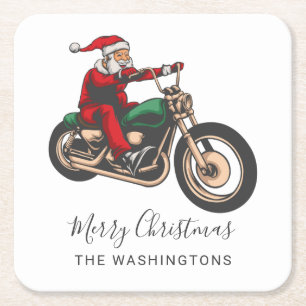 Dessous De Verre Carré Cute Vélo Rider Père Noël Noël